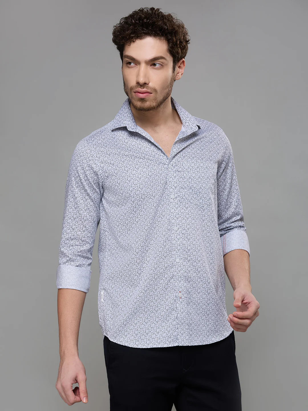 Men's Navy Blue Printed Slim Fit Shirts - Image 5