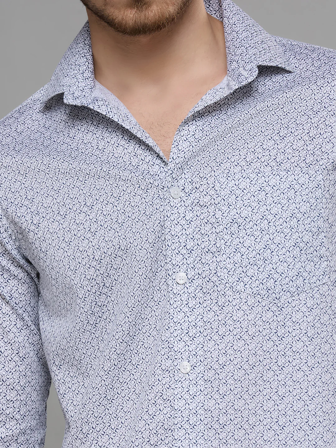 Men's Navy Blue Printed Slim Fit Shirts - Image 7