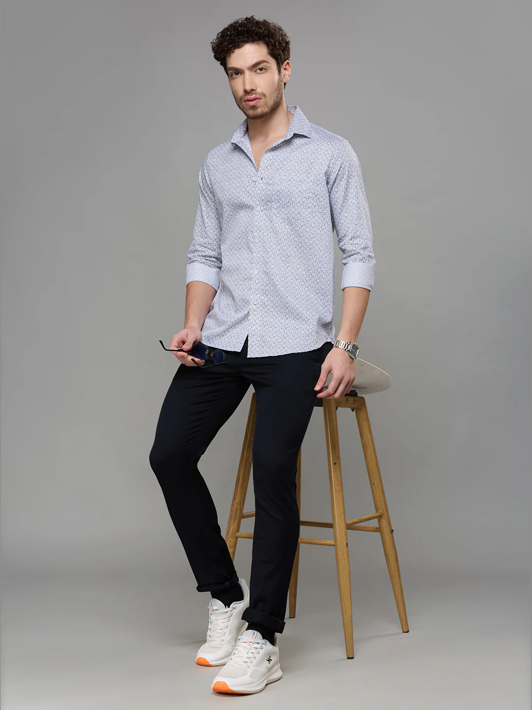Men's Navy Blue Printed Slim Fit Shirts - Image 8