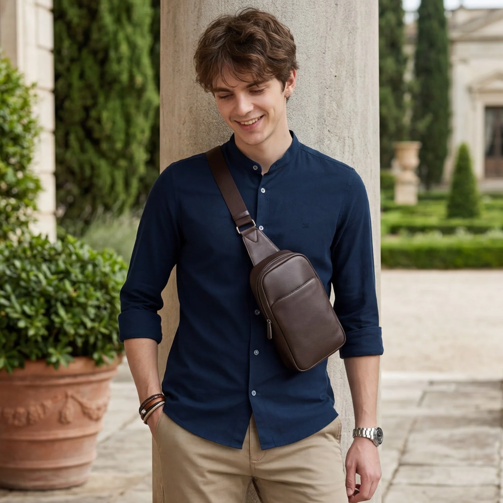 Men's Navy Blue Printed Slim Fit Shirts - Image 2