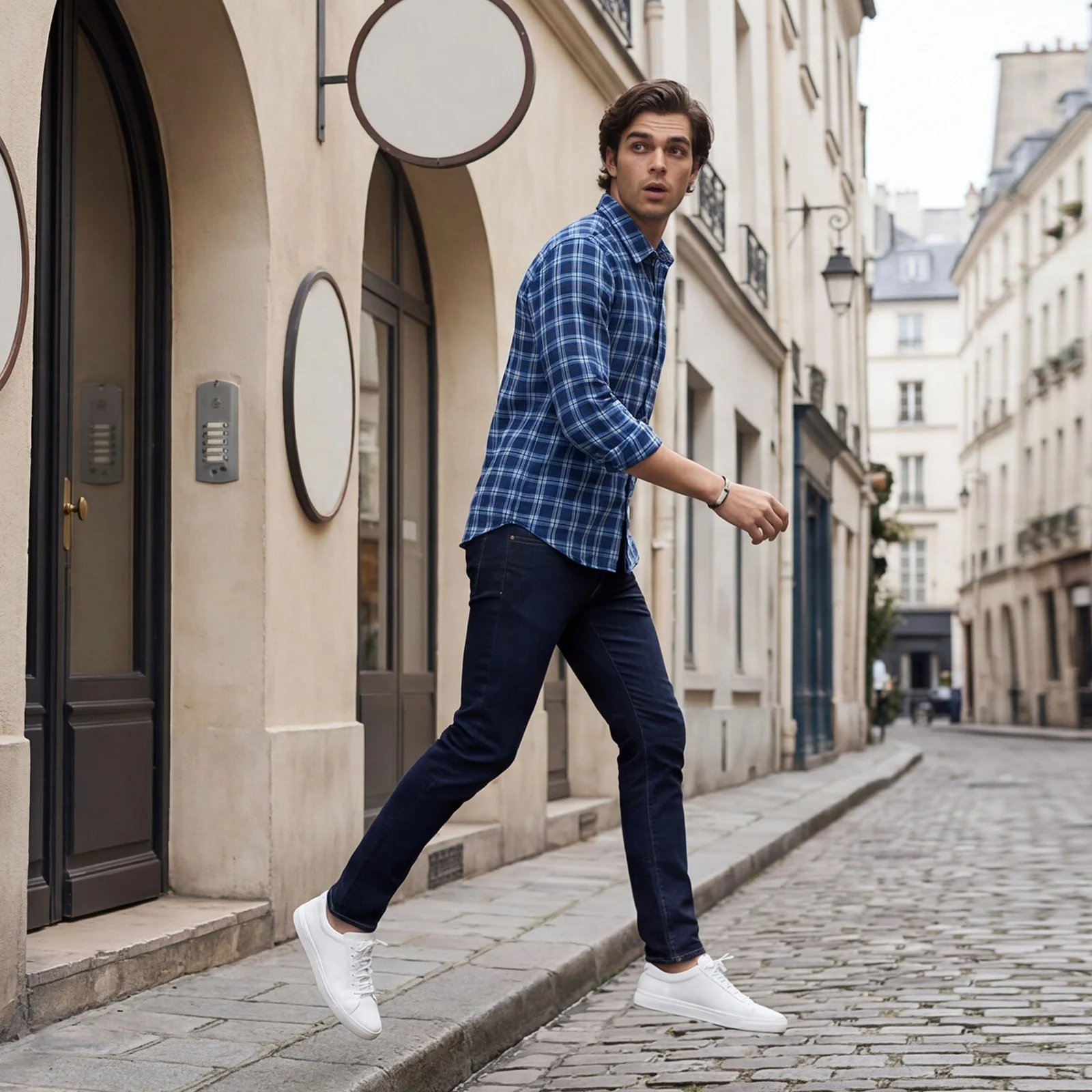 Men's Navy Checks Slim Fit Shirts