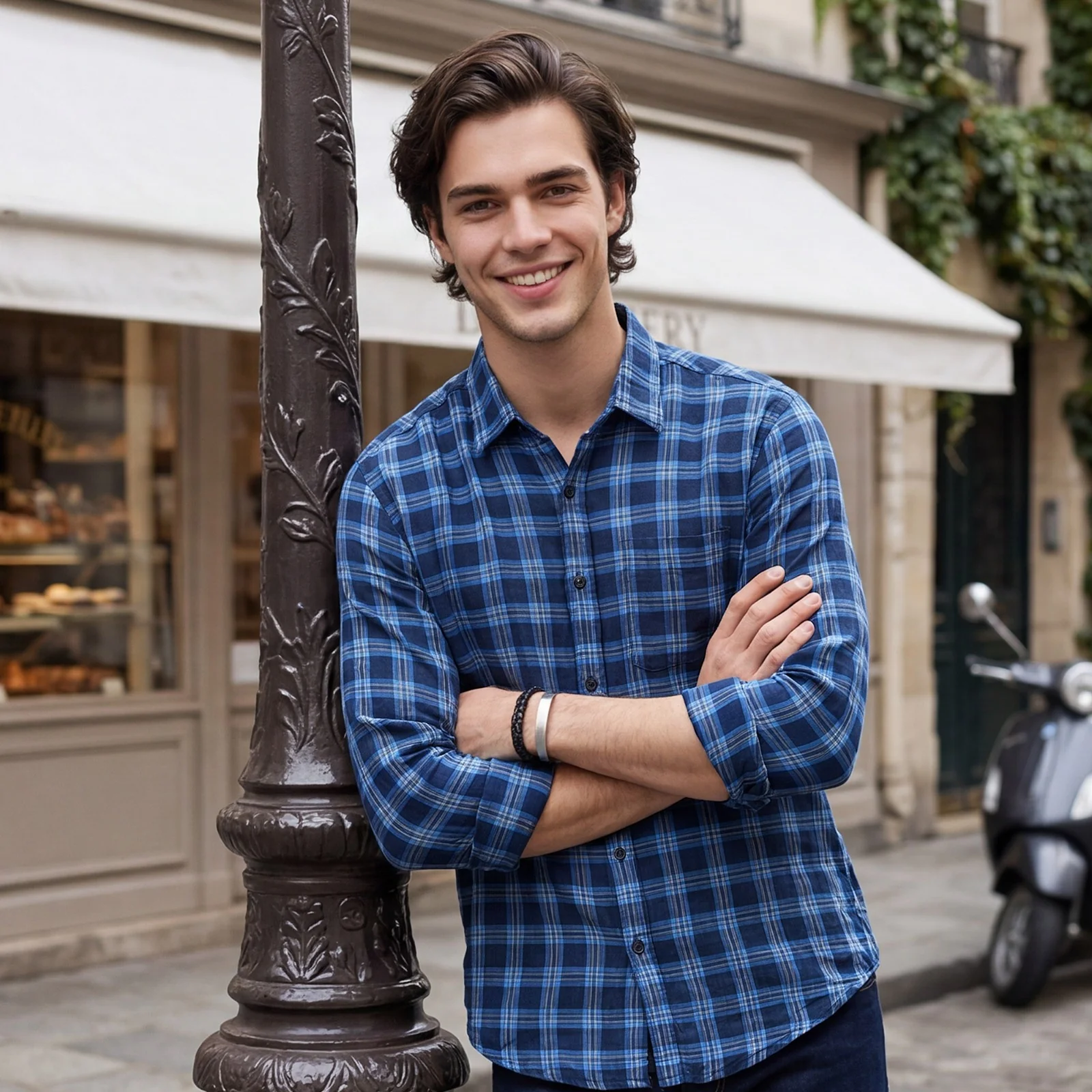 Men's Navy Checks Slim Fit Shirts - Image 2