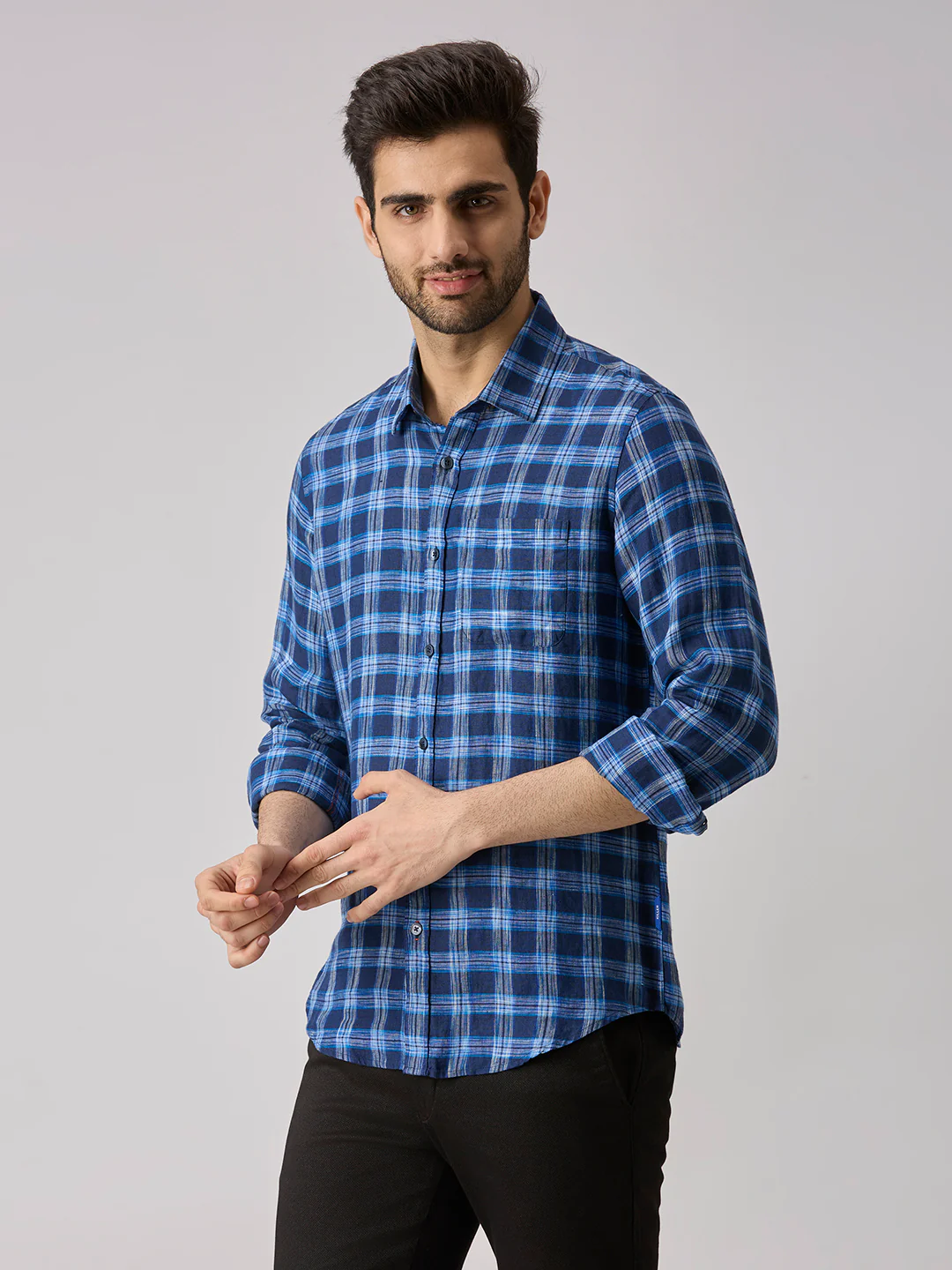 Men's Navy Checks Slim Fit Shirts - Image 4