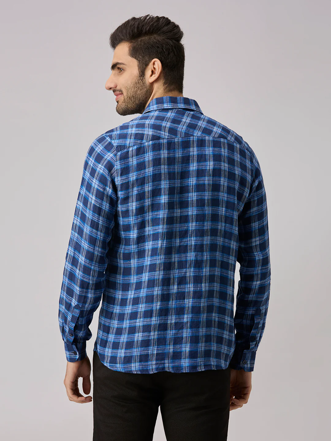 Men's Navy Checks Slim Fit Shirts - Image 6