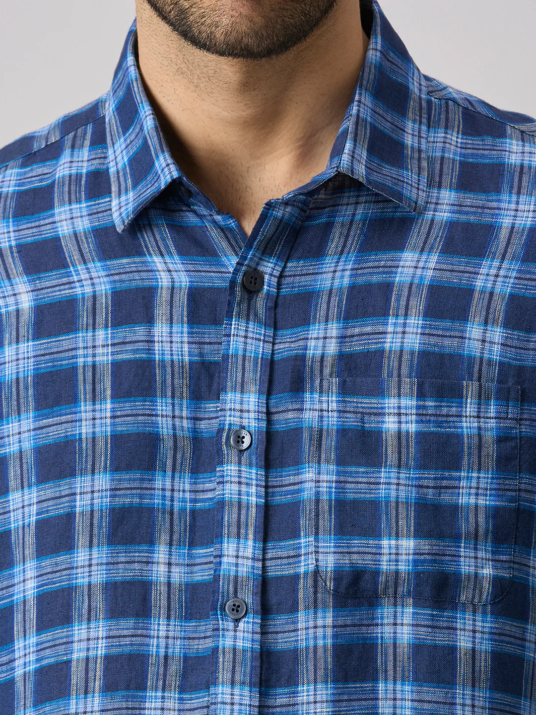 Men's Navy Checks Slim Fit Shirts - Image 7