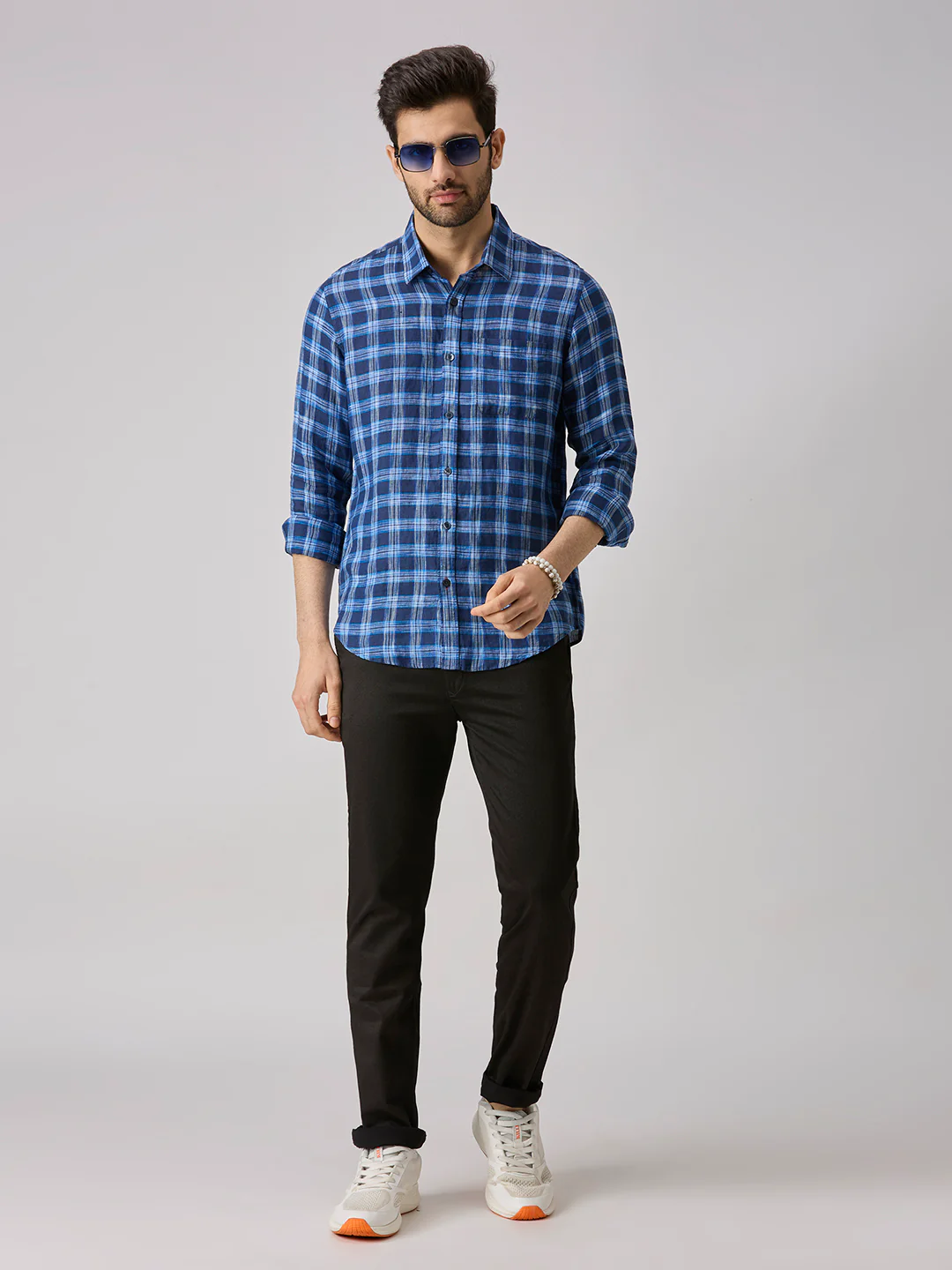 Men's Navy Checks Slim Fit Shirts - Image 8