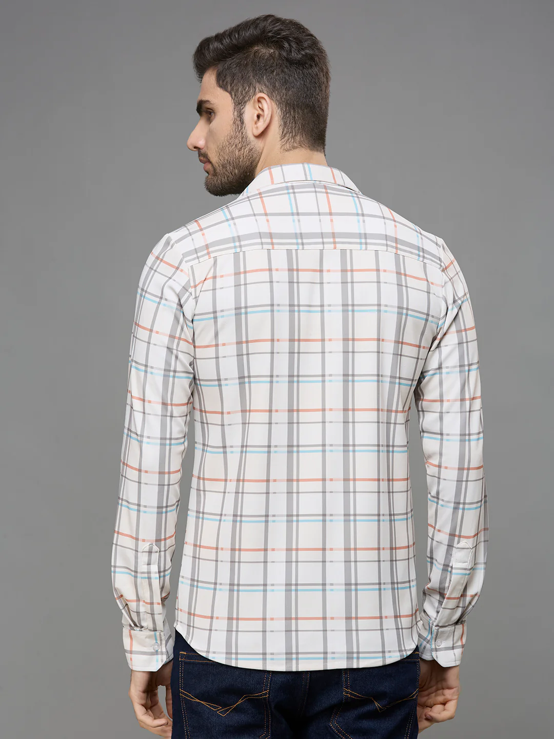 Men's Off White Checks Slim Fit Shirts - Image 5