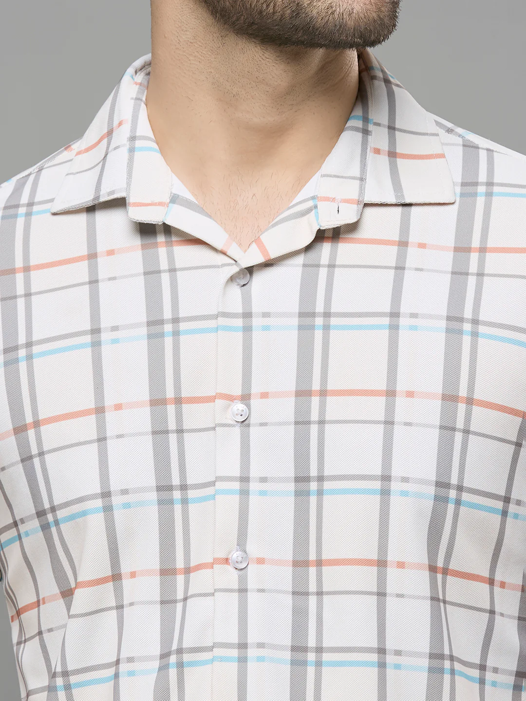 Men's Off White Checks Slim Fit Shirts - Image 6