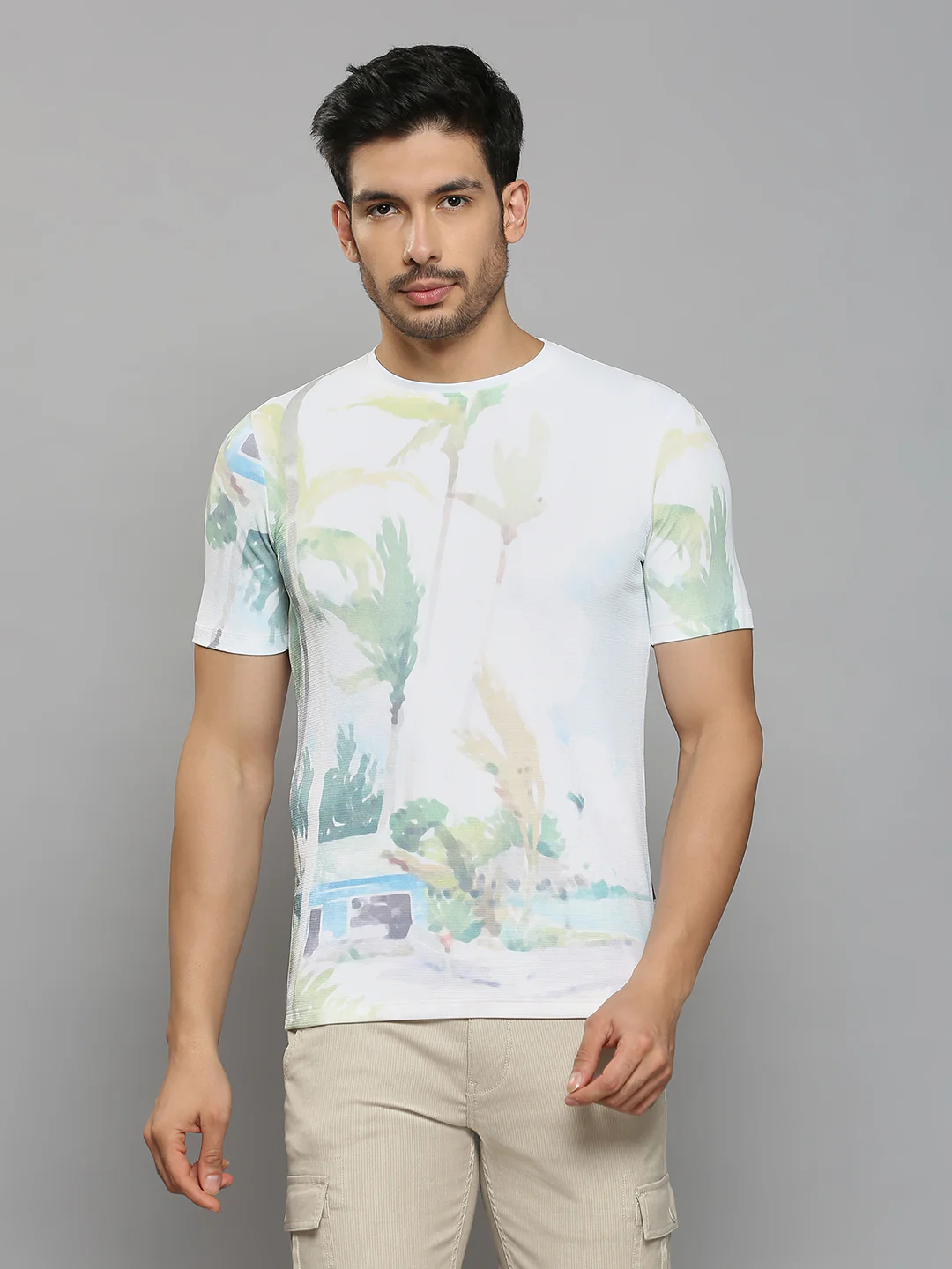 Men's Off White Printed Slim Fit T-Shirts