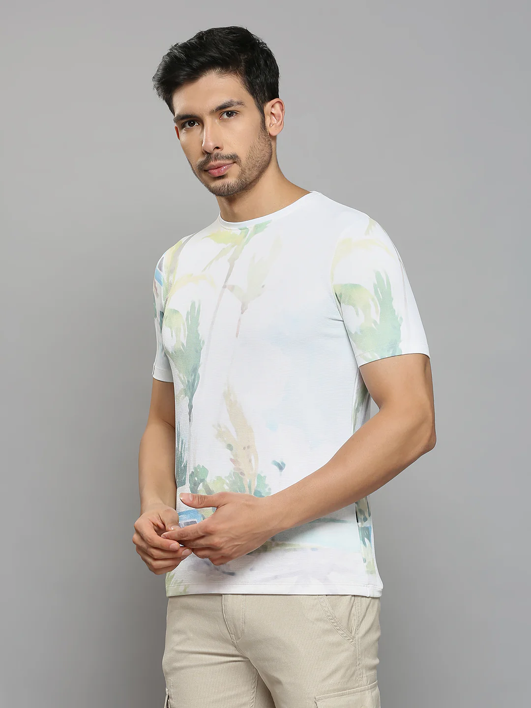 Men's Off White Printed Slim Fit T-Shirts - Image 2
