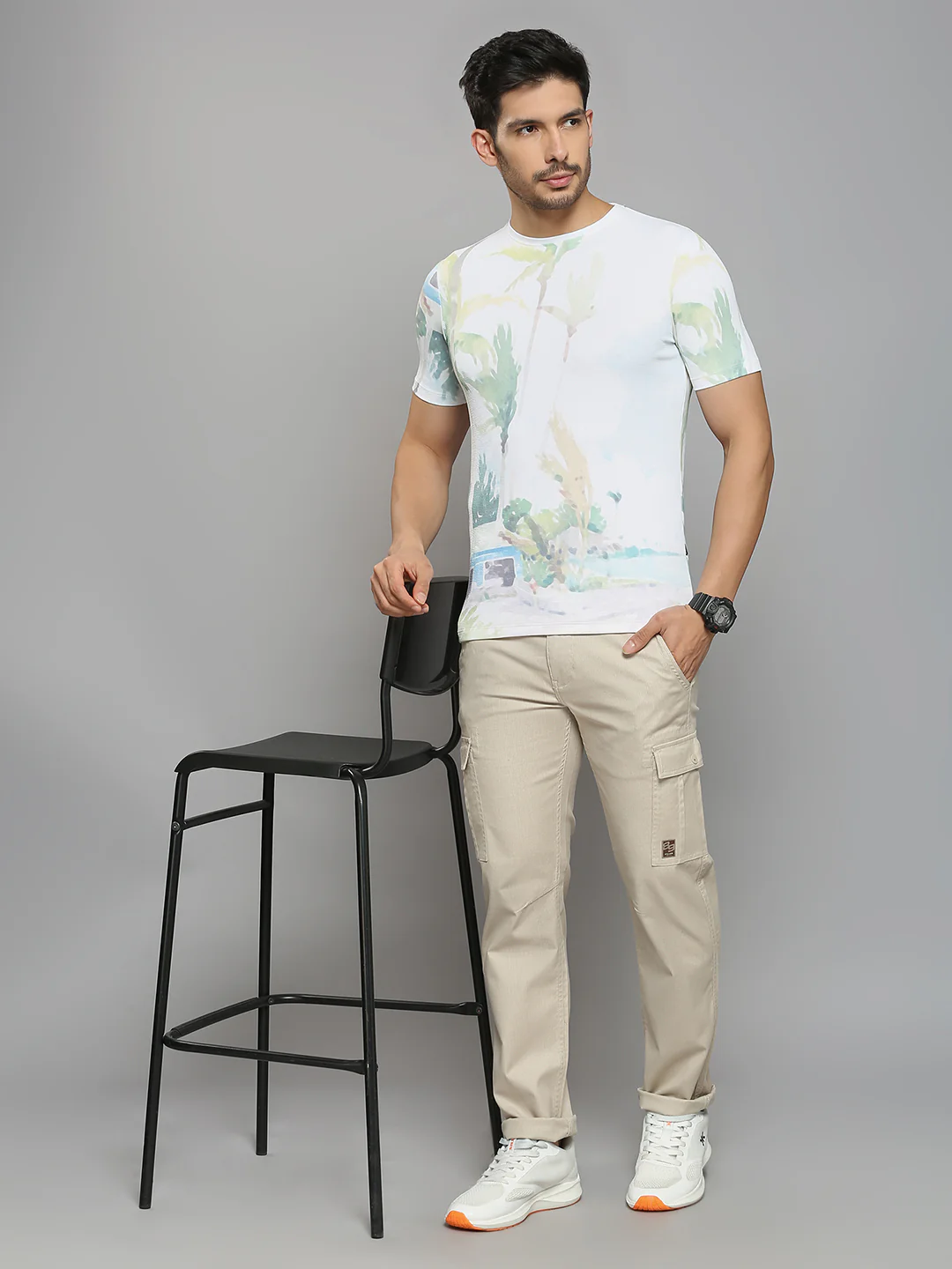 Men's Off White Printed Slim Fit T-Shirts - Image 6