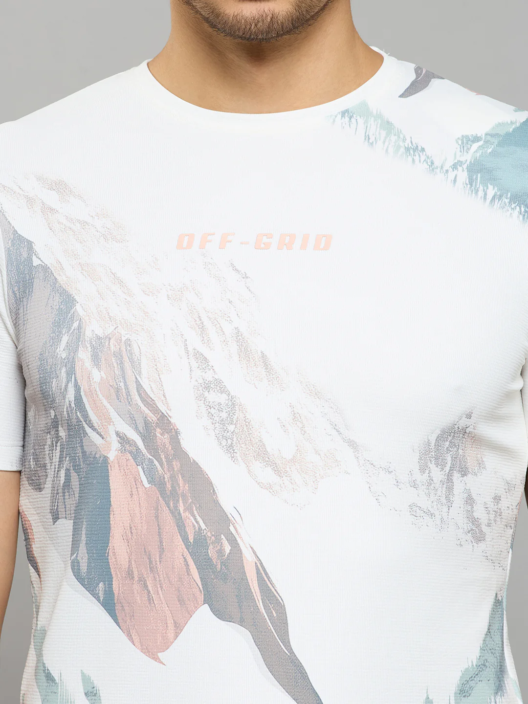 Men's Off White Printed Slim Fit T-Shirts - Image 5