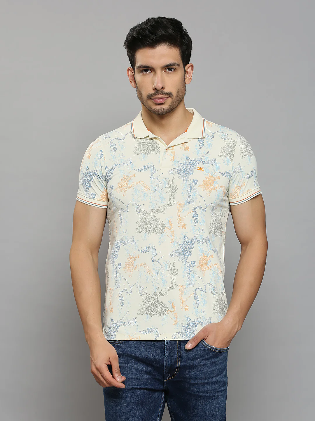 Men's Off White Printed Slim Fit T-Shirts