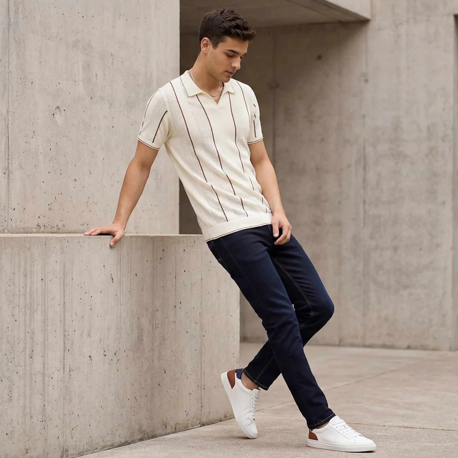 Men's Off White Striped Flat Knits