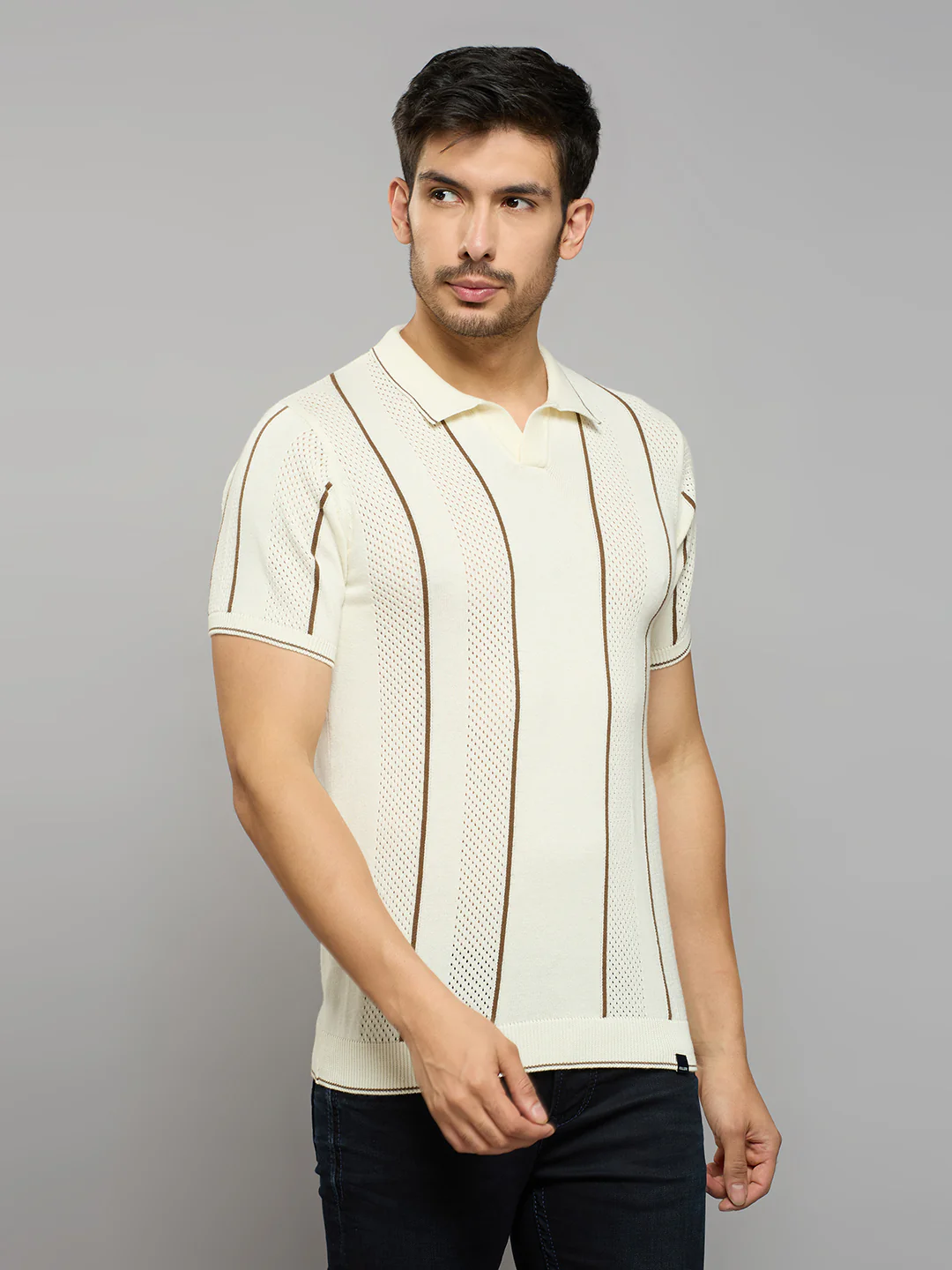 Men's Off White Striped Flat Knits - Image 5