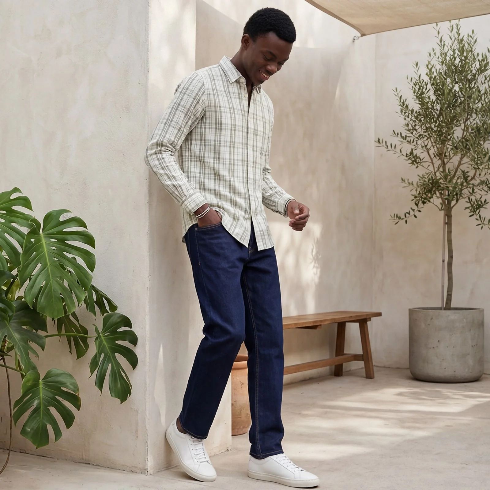 Men's Olive Checks Slim Fit Shirts