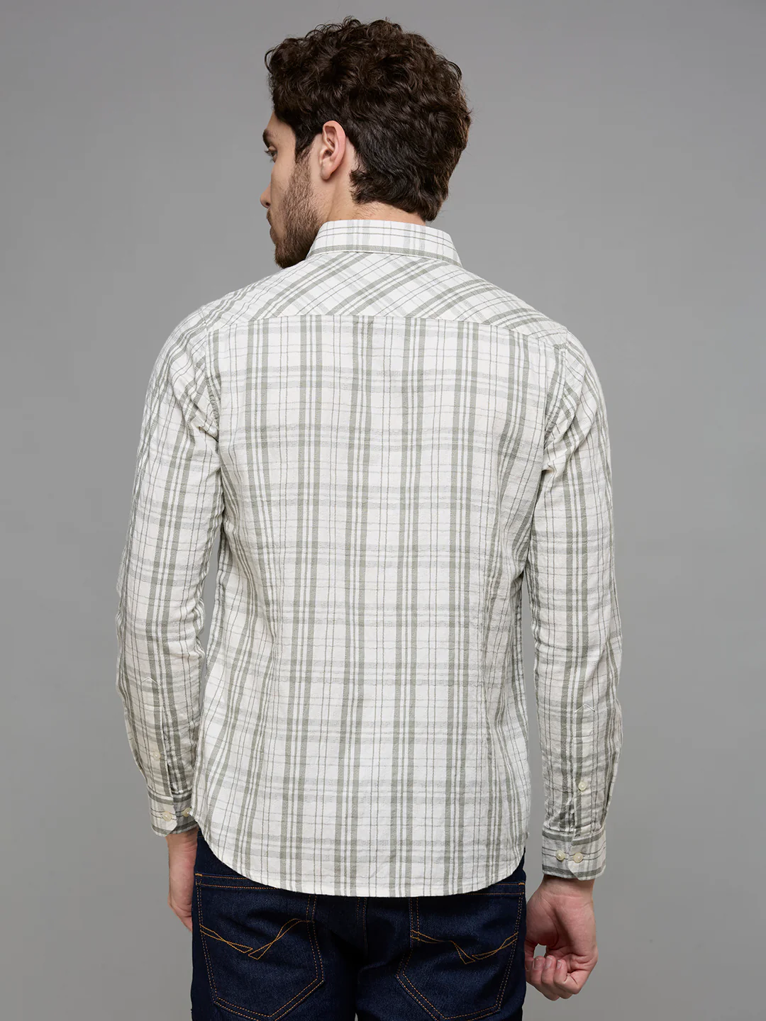 Men's Olive Checks Slim Fit Shirts - Image 6