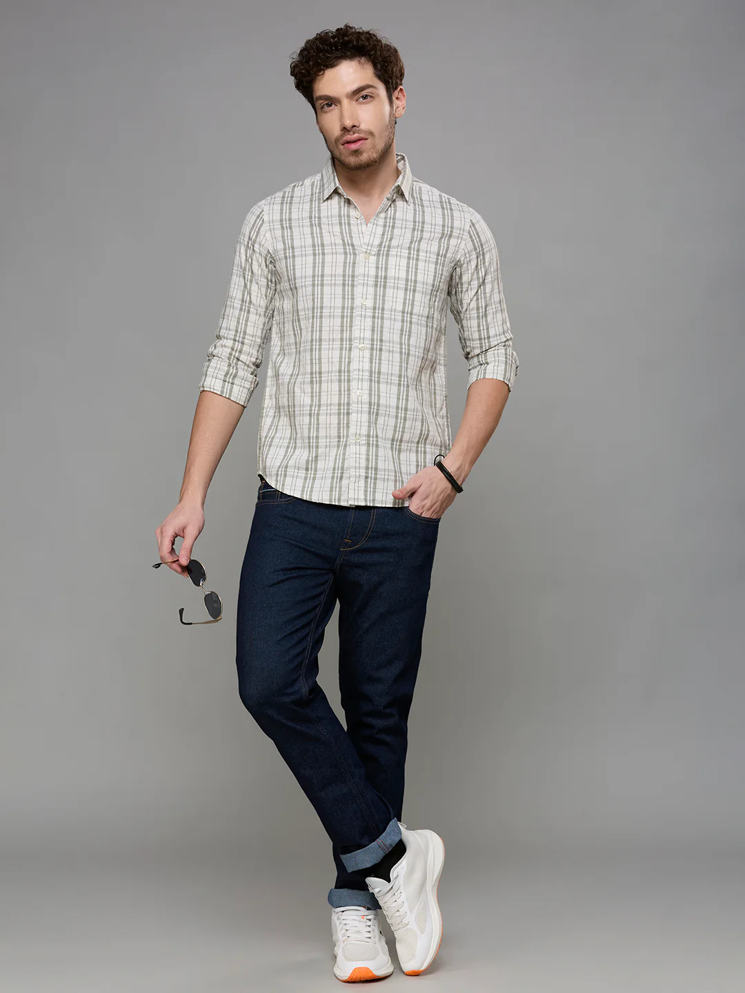 Men's Olive Checks Slim Fit Shirts - Image 8