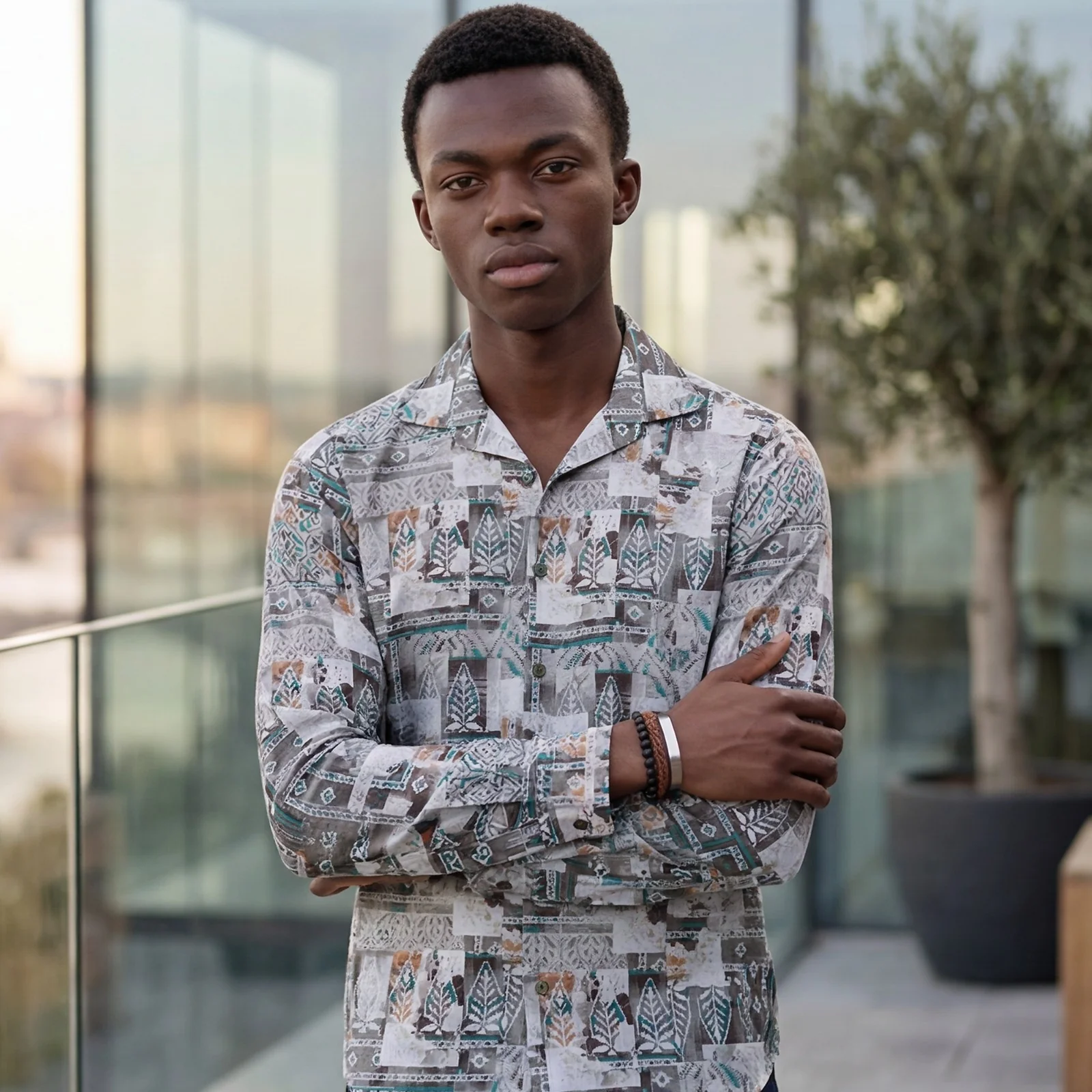 Men's Olive Printed Slim Fit Shirts - Image 2