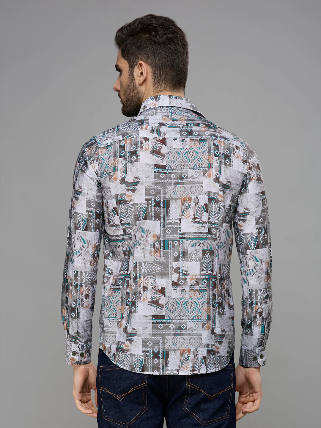 Men's Olive Printed Slim Fit Shirts - Image 6