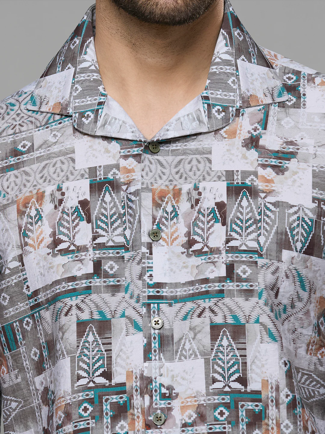 Men's Olive Printed Slim Fit Shirts - Image 7