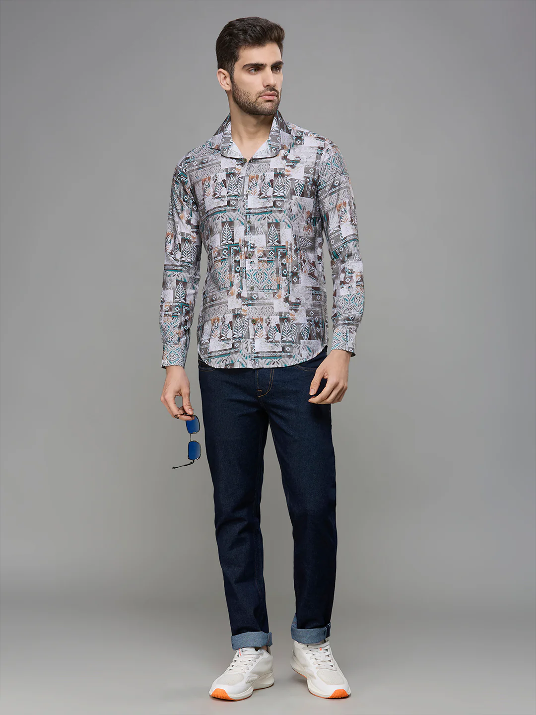 Men's Olive Printed Slim Fit Shirts - Image 8