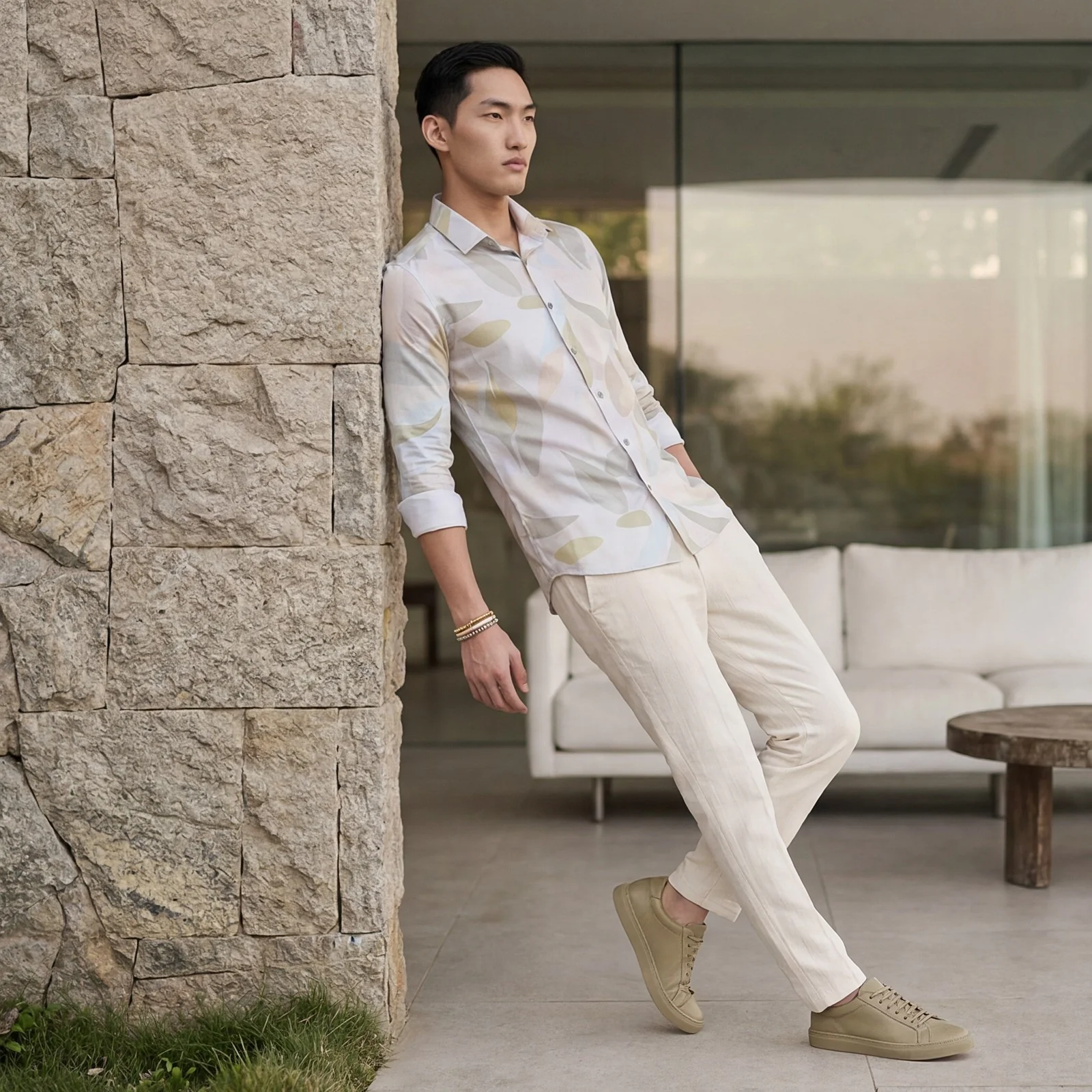 Men's Olive Printed Slim Fit Shirts