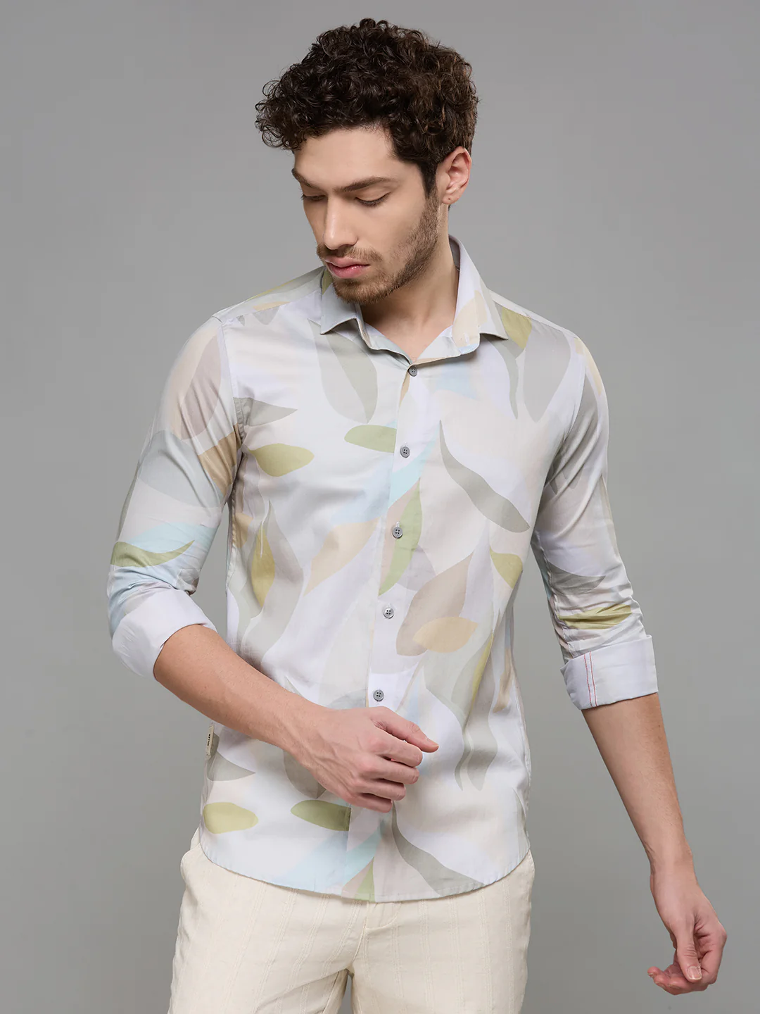 Men's Olive Printed Slim Fit Shirts - Image 3