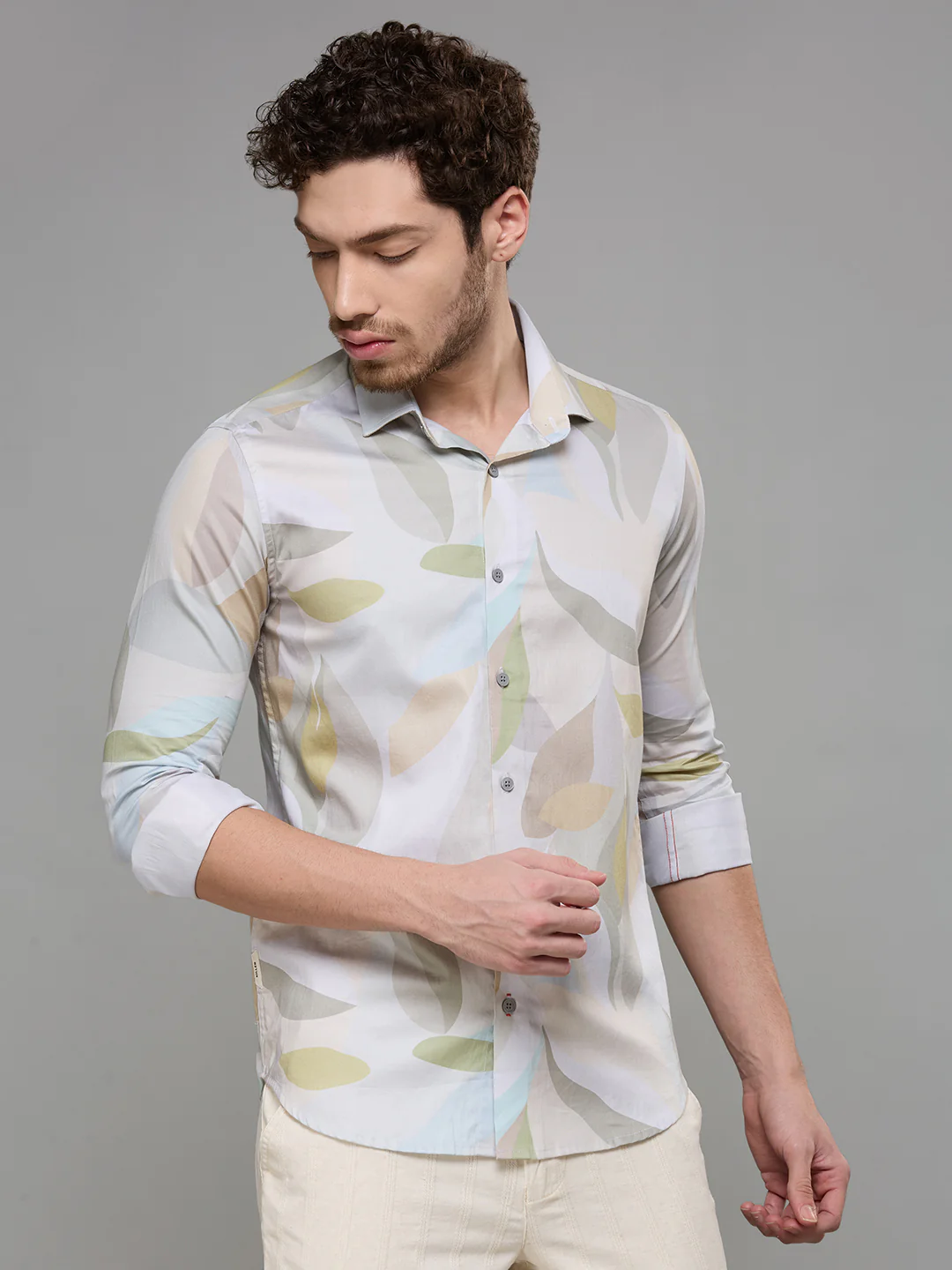 Men's Olive Printed Slim Fit Shirts - Image 5