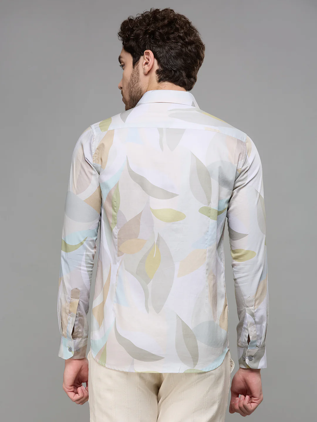 Men's Olive Printed Slim Fit Shirts - Image 6