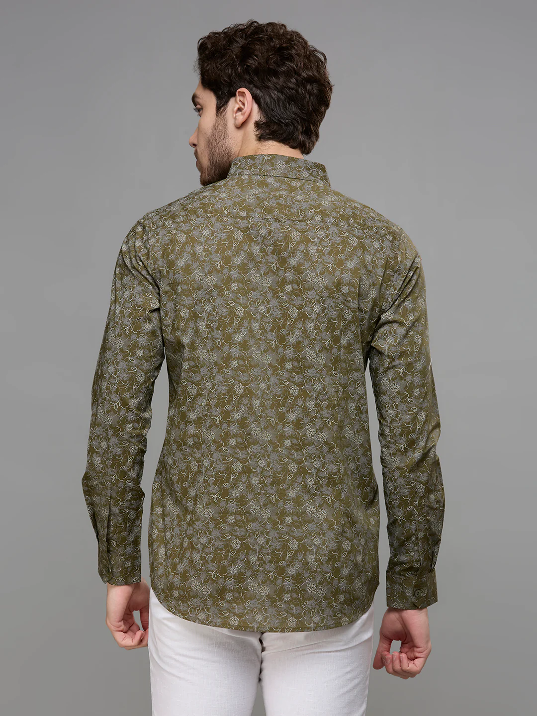Men's Olive Printed Slim Fit Shirts - Image 6
