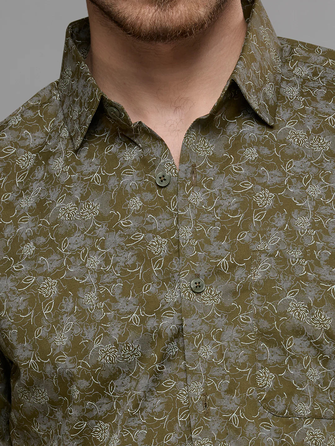Men's Olive Printed Slim Fit Shirts - Image 7