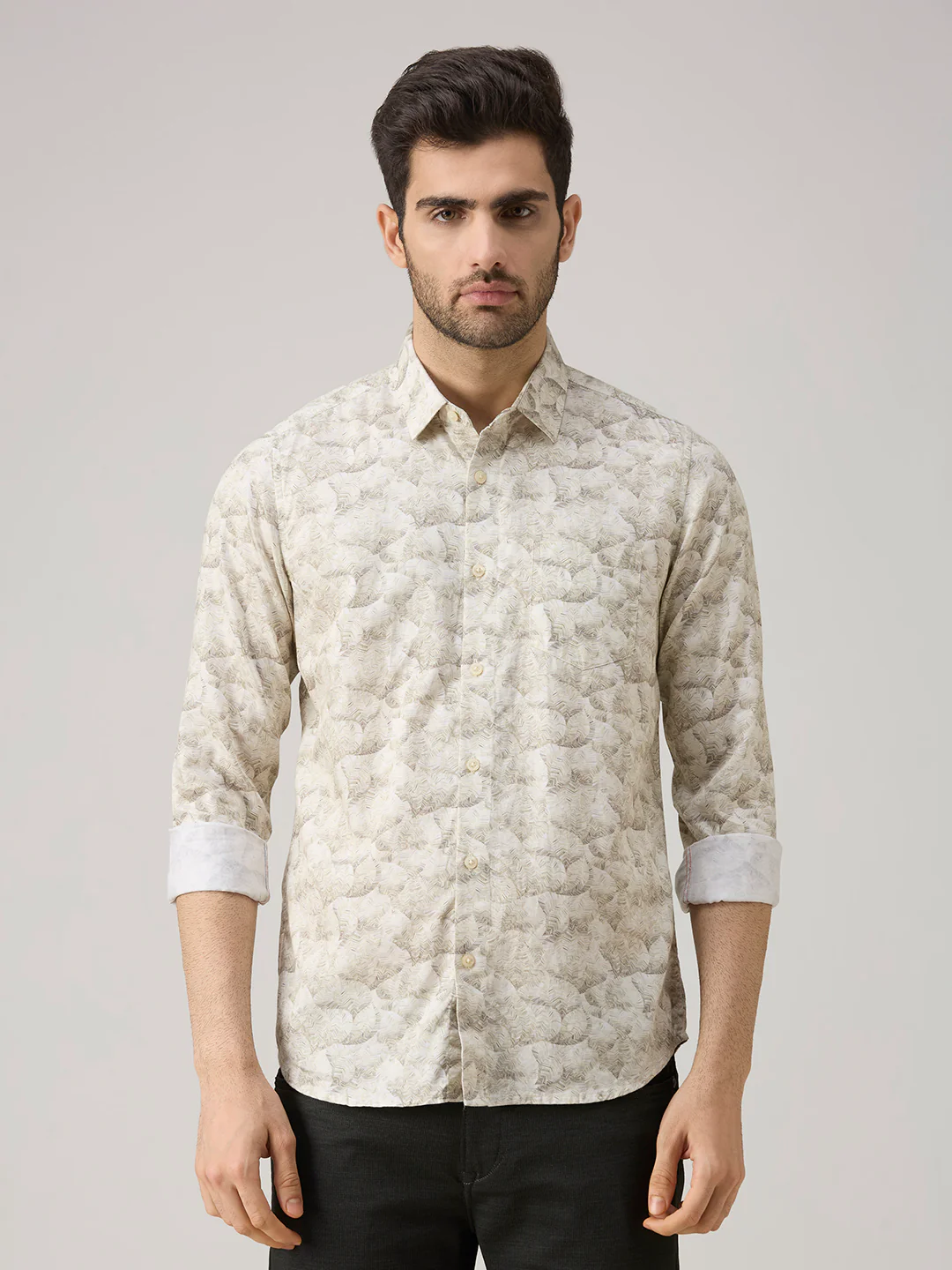 Men's Olive Printed Slim Fit Shirts - Image 3