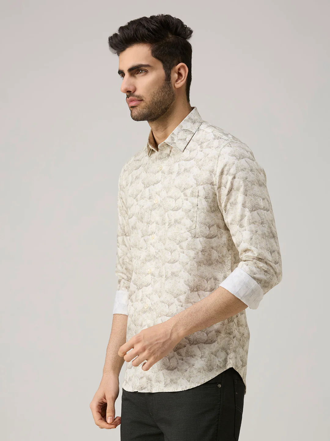 Men's Olive Printed Slim Fit Shirts - Image 4