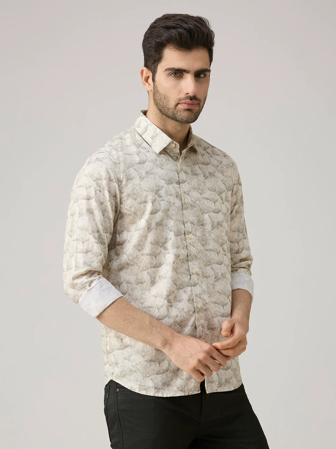 Men's Olive Printed Slim Fit Shirts - Image 5