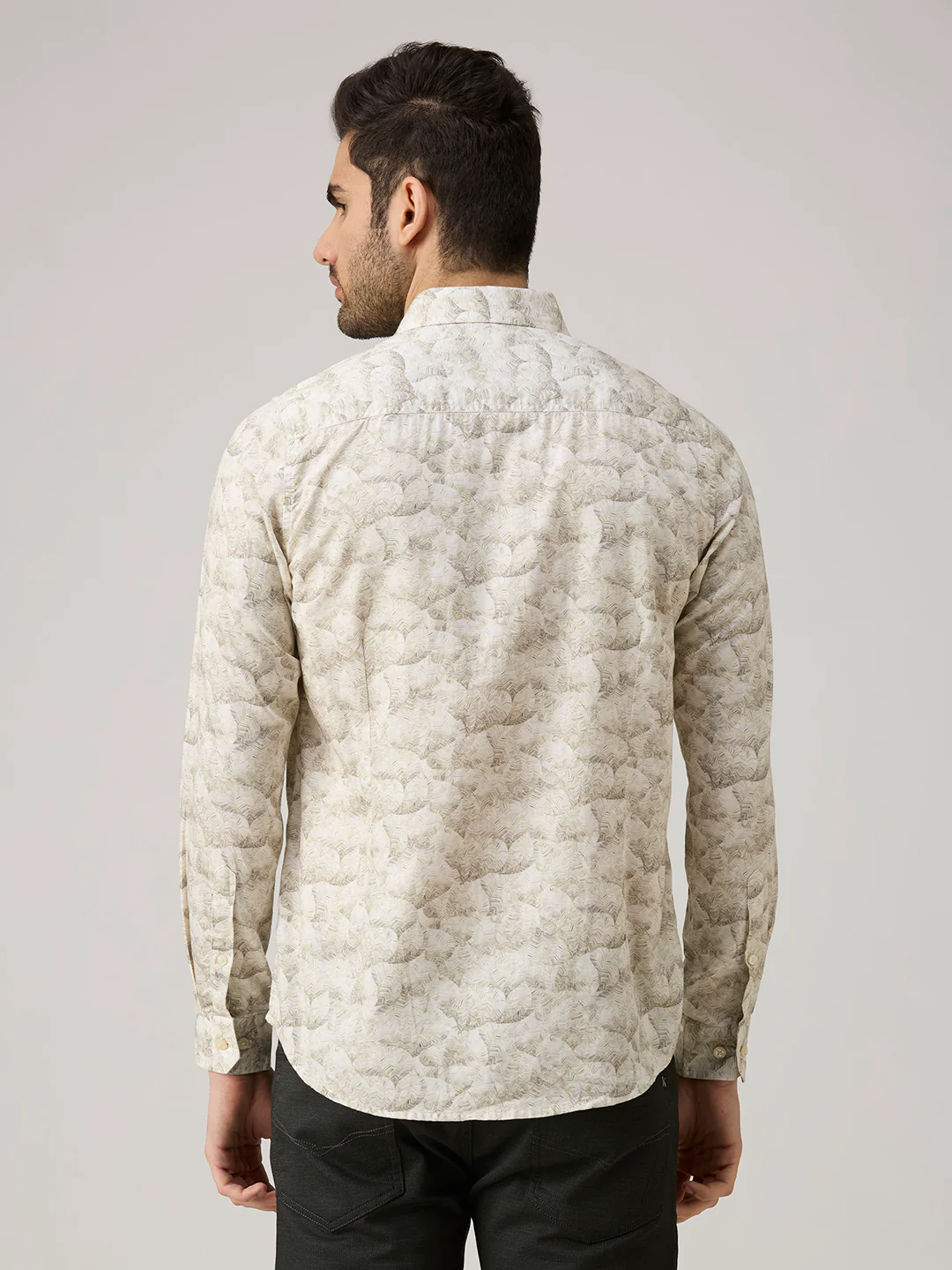 Men's Olive Printed Slim Fit Shirts - Image 6