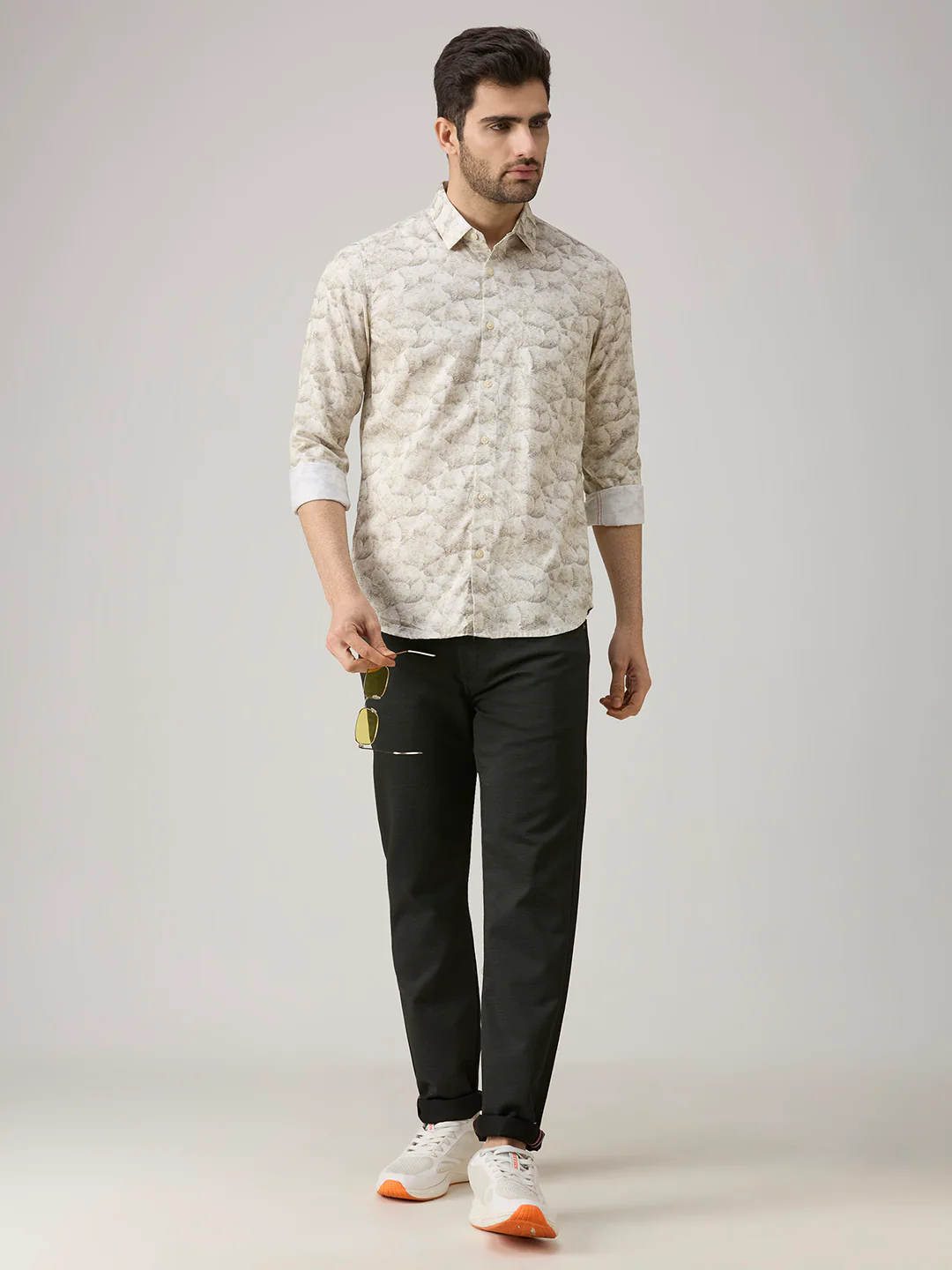 Men's Olive Printed Slim Fit Shirts - Image 8