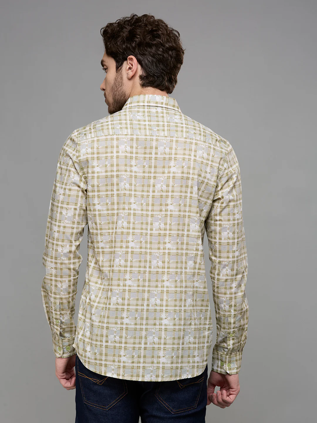Men's Olive Printed Slim Fit Shirts - Image 6