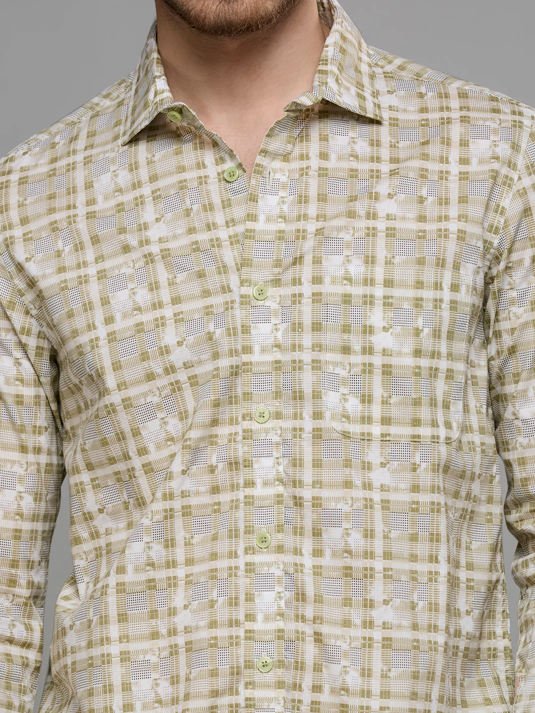 Men's Olive Printed Slim Fit Shirts - Image 7