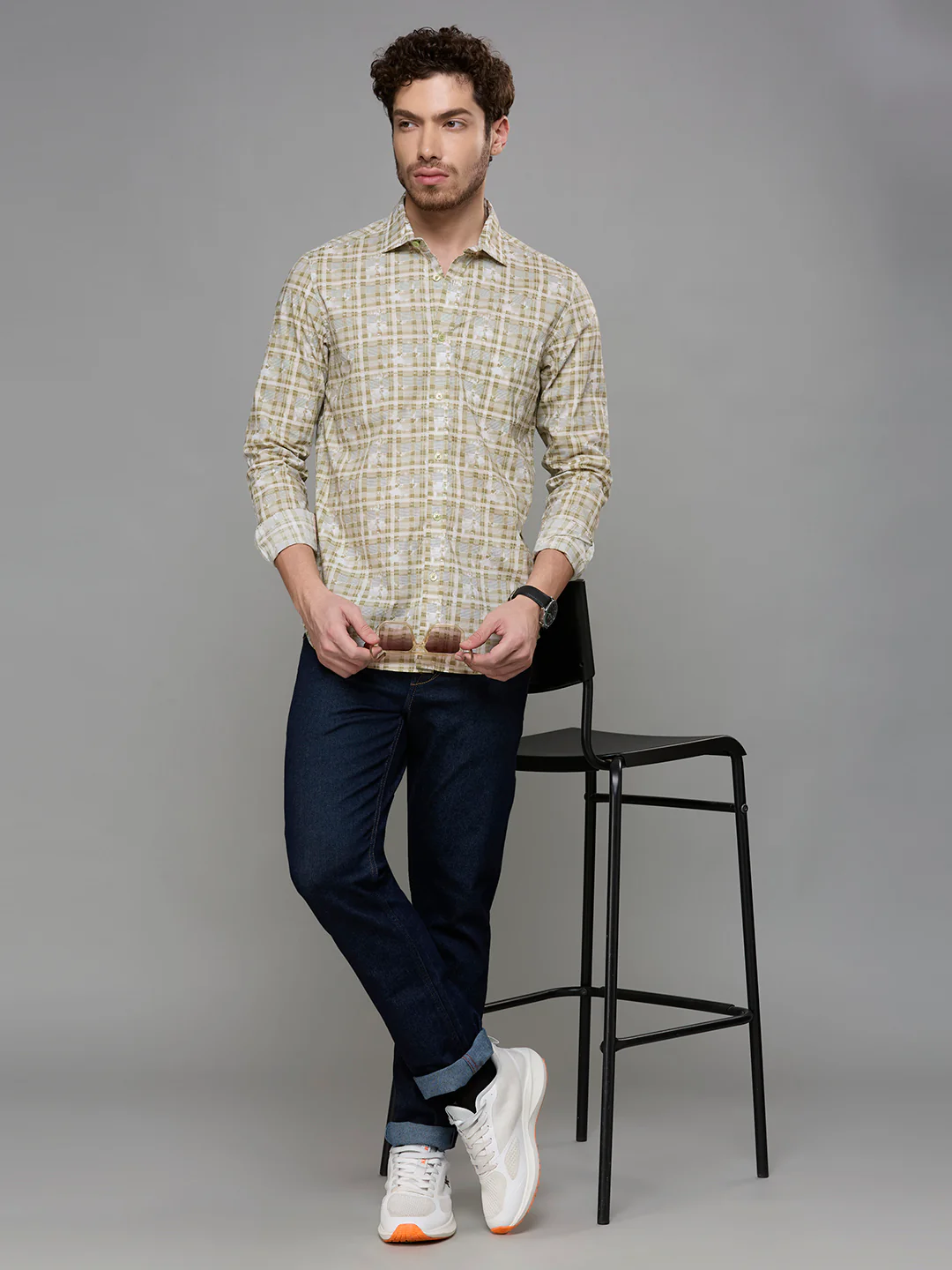 Men's Olive Printed Slim Fit Shirts - Image 8