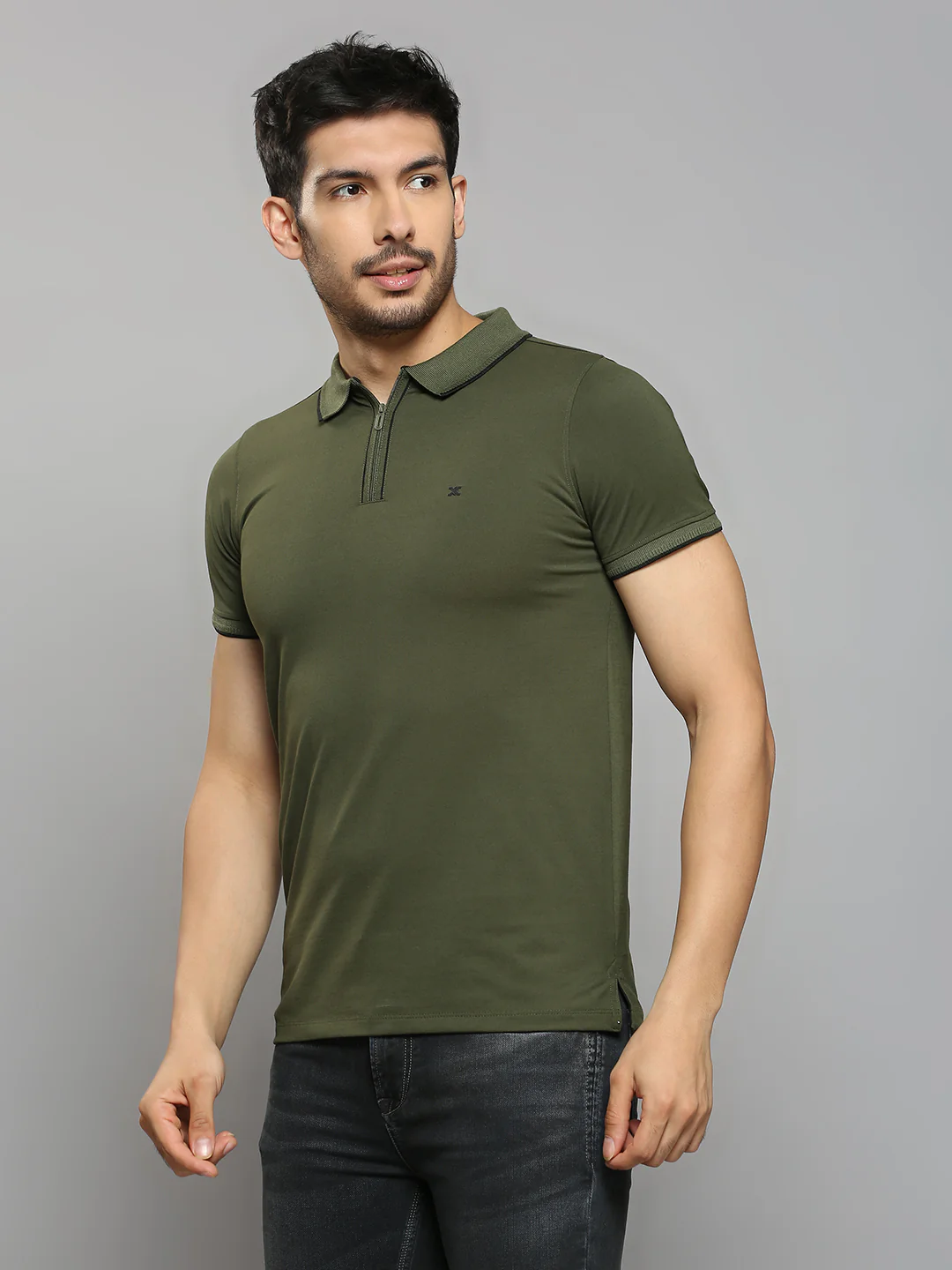 Men's Olive Printed Slim Fit T-Shirts - Image 2