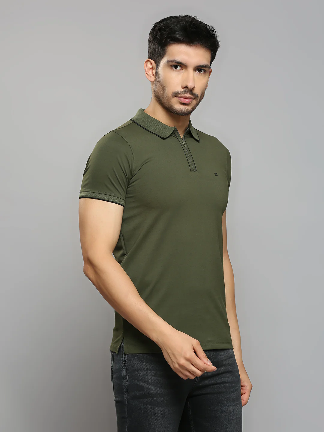 Men's Olive Printed Slim Fit T-Shirts - Image 3