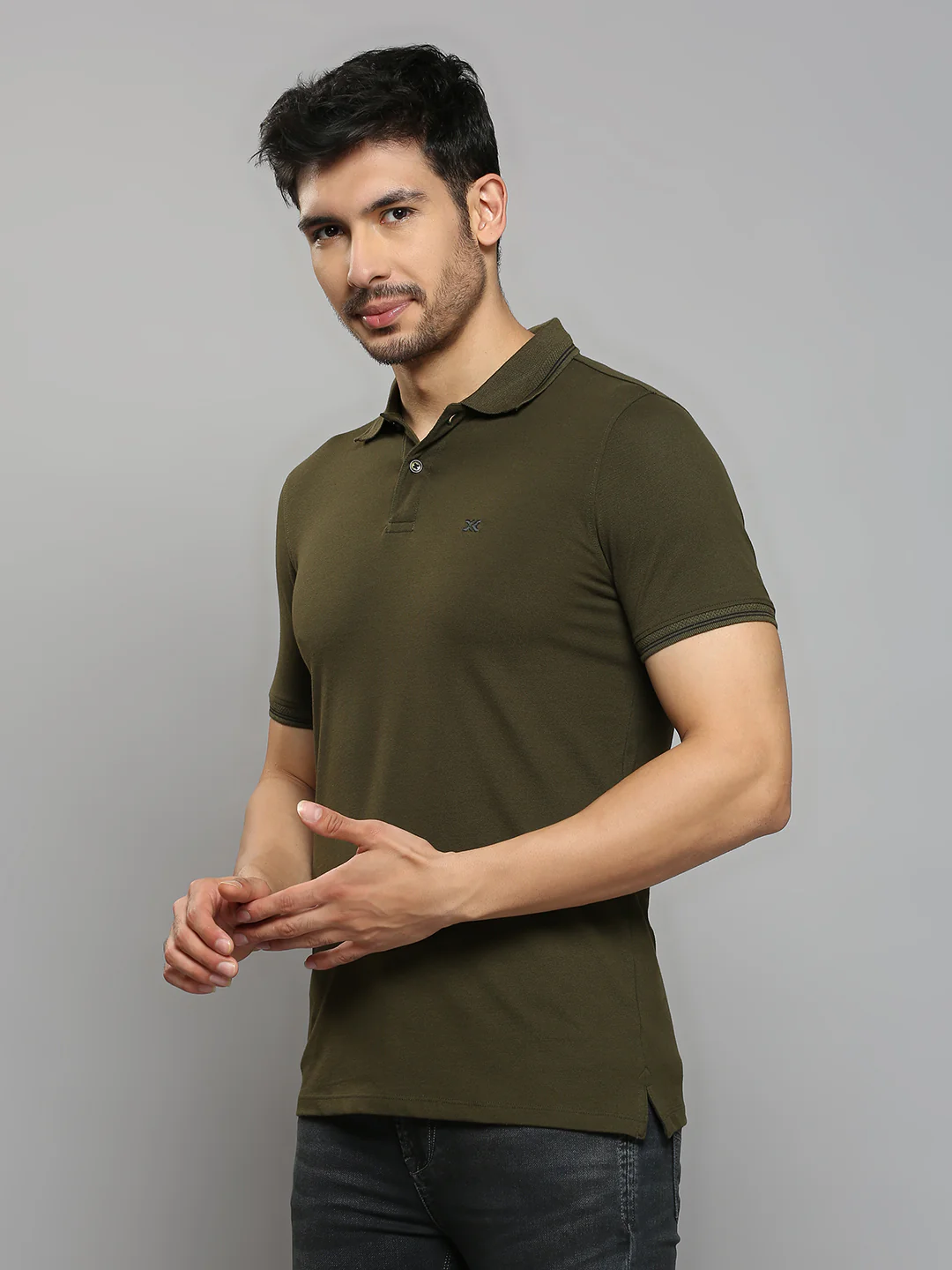 Men's Olive Printed Slim Fit T-Shirts - Image 2
