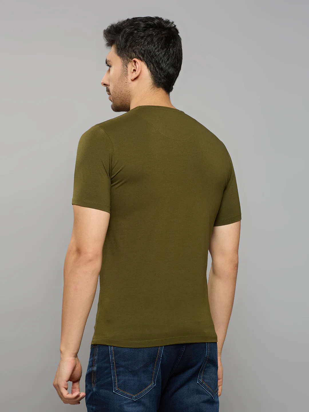 Men's Olive Printed Slim Fit T-Shirts - Image 4