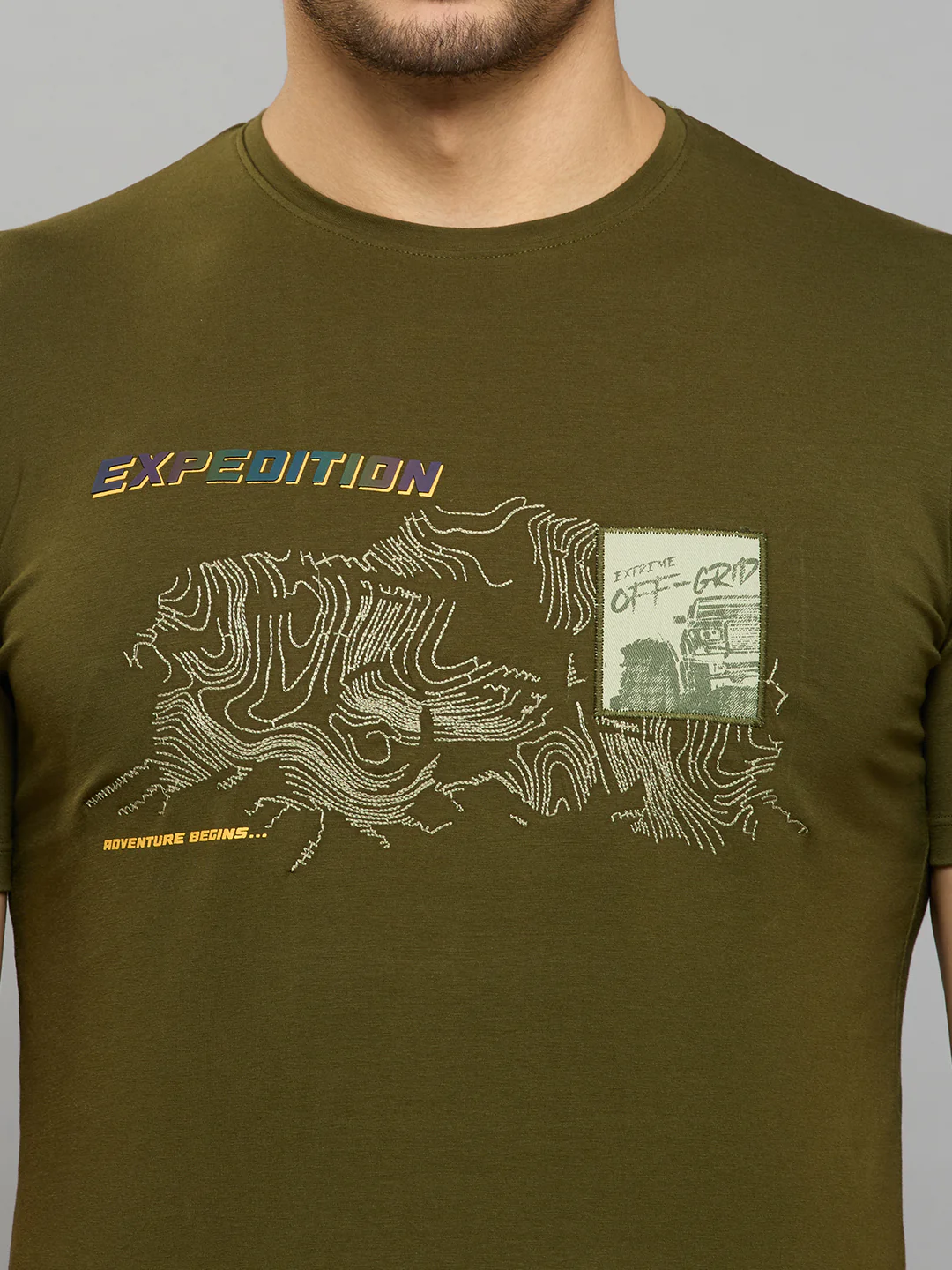 Men's Olive Printed Slim Fit T-Shirts - Image 5