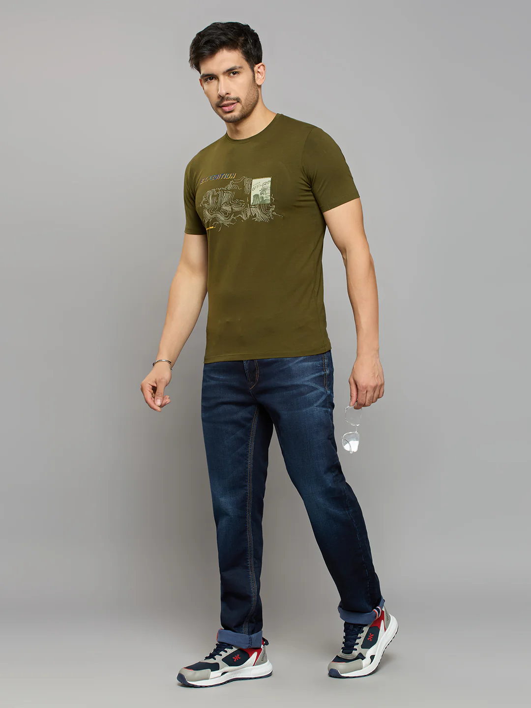 Men's Olive Printed Slim Fit T-Shirts - Image 6