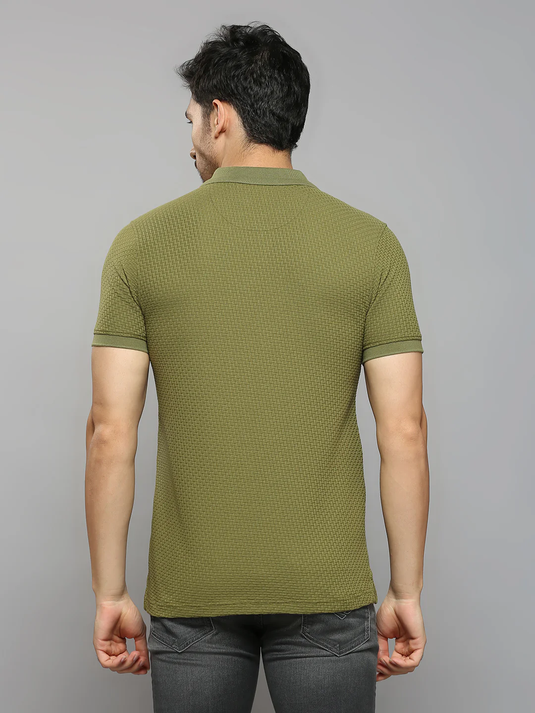 Men's Olive Printed Slim Fit T-Shirts - Image 4