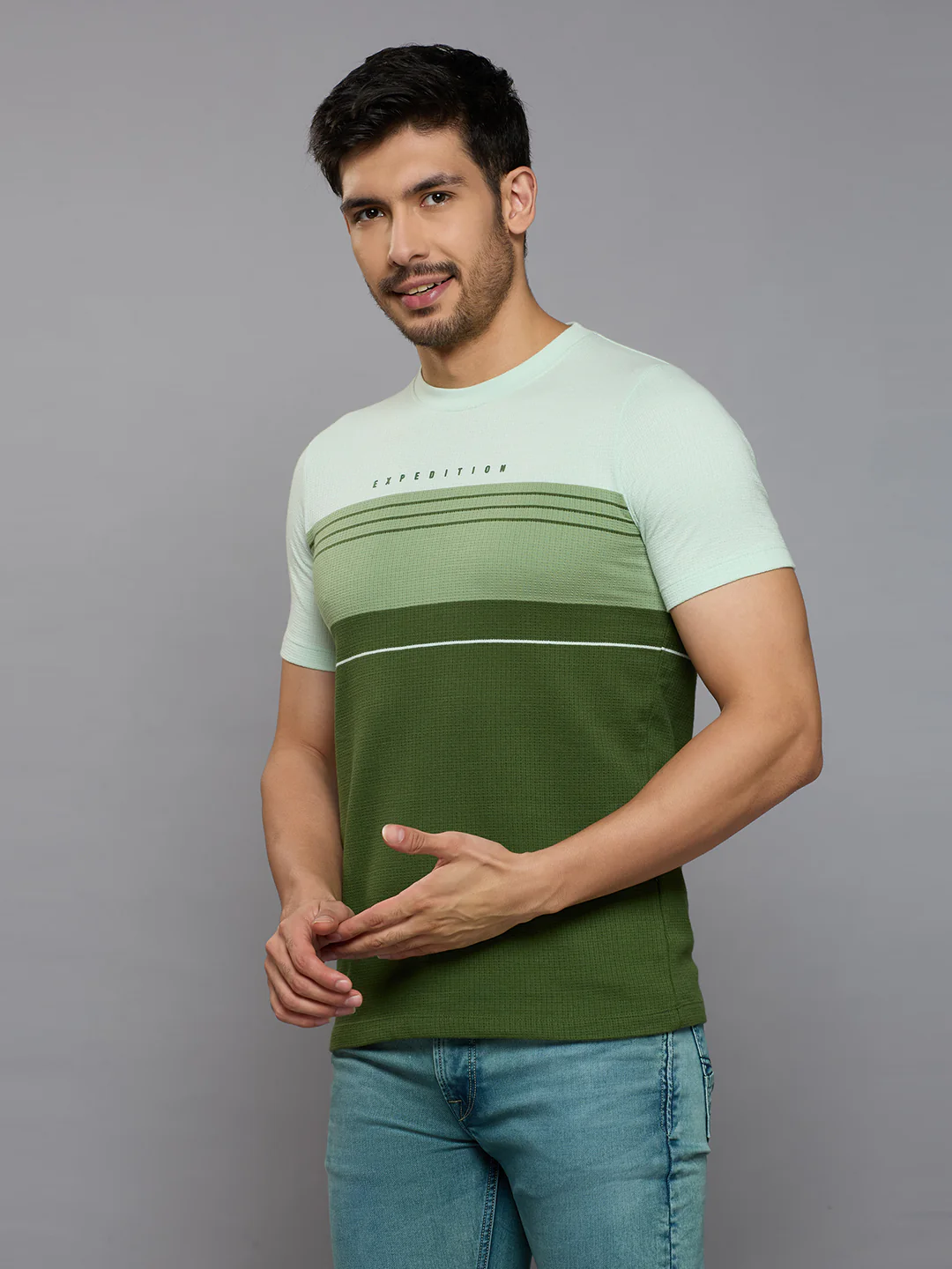 Men's Olive Printed Slim Fit T-Shirts - Image 2