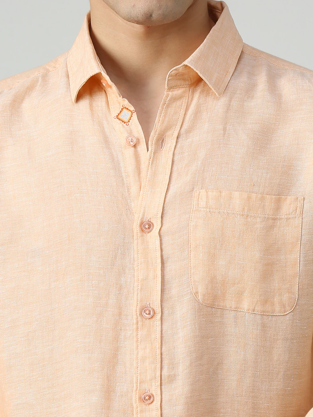 Men's Orange Solid Slim Fit Shirts - Image 7