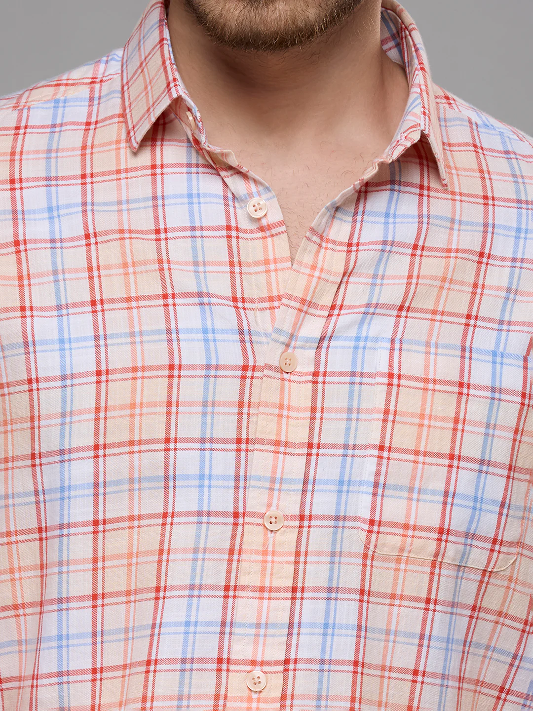 Men's Peach Checks Slim Fit Shirts - Image 7